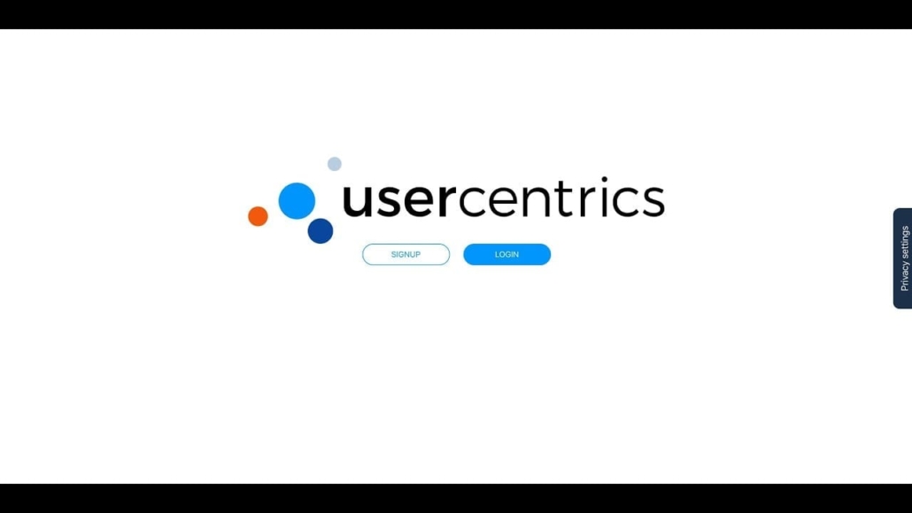 Usercentrics-Logo mit Buttons zum Anmelden und Einloggen - Usercentrics