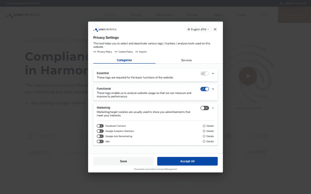 Usercentrics Settings EN